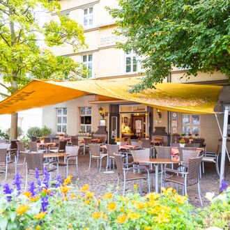 Blick auf den Biergarten